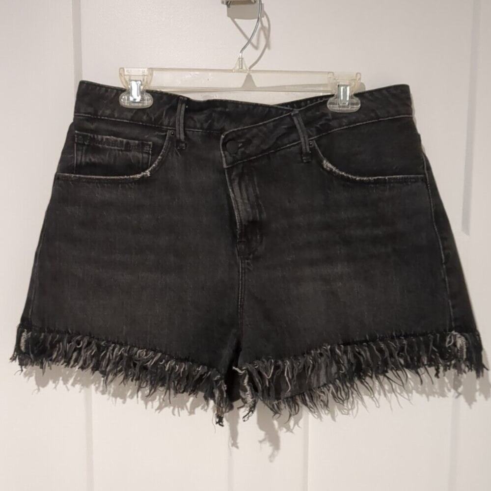 Good American Black Frayed Denim Shorts
